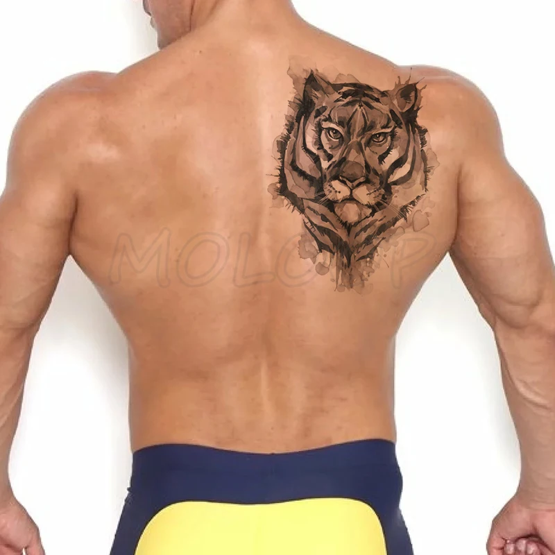 Fake tattoo waterproof temporary tiger head big cat animal tatoo sticker body art flash tatto for kid boy man girl woman | Красота и