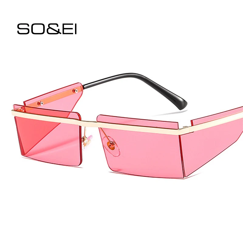 

SO&EI Fashion Small Rectangle Sunglasses Women Brand Designer Vintage Rimless Clear Candy Colors Lens Eyewear Female Sun Glasses