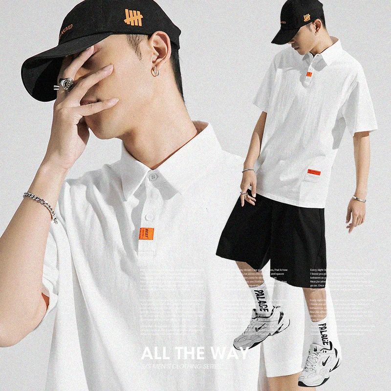 Мужская рубашка поло Повседневная Уличная с коротким рукавом Свободный Топ