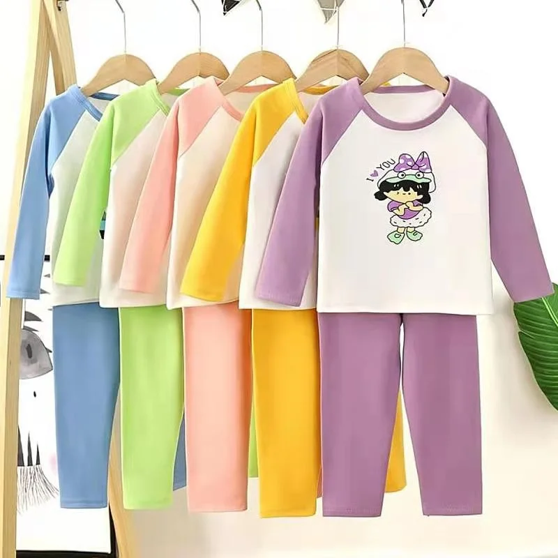 

Autumn Winter Kids Children's Clothing Sets for Girls High waist Cotton Cartoon Pattern Baby Boy Keep Warm Pajamas Suit 12M-7Y