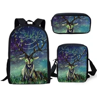 haoyun 3pcs set kids school backpack fantasy arts deer pattern school book bags cute animal fashion backpackflaps bagpen bags
