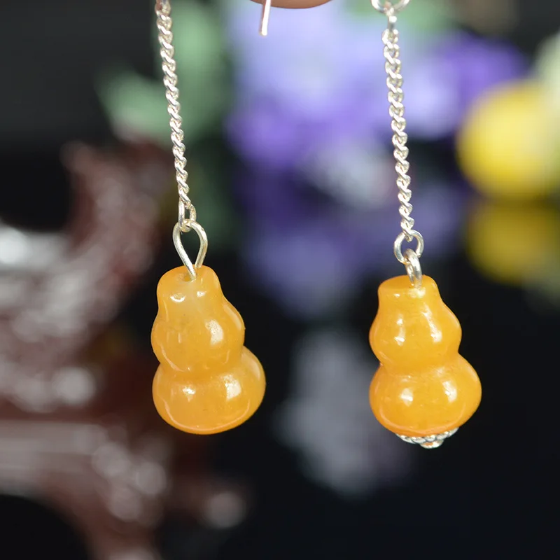 

Natural gourd jade earrings with 925 sterling silver drop earrings jewelry earrings women jade jewelry christmas earrings