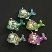 10pcs 4726mm cuet gradient resin flatback glitter ocean dolphin with shell for necklace keychain pendant diy making accessories