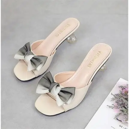 Новые женские летние шлепанцы с бантом женская обувь красным пикантные сандалии