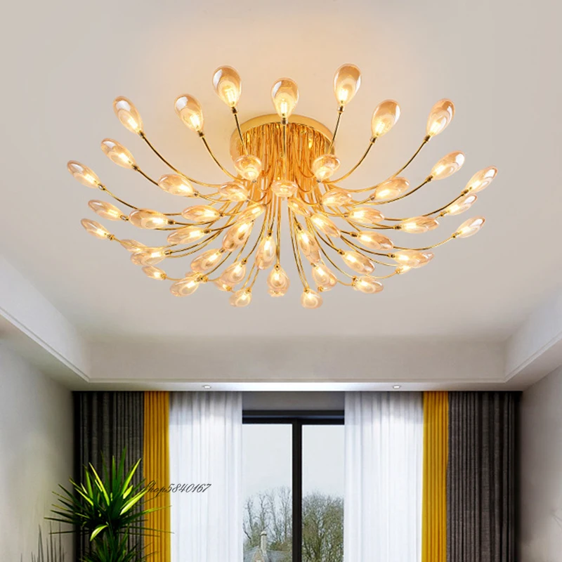 

Modern Crystal Ceiling Chandeliers Led Luxury Hanging Lamps for Living Room Decor Loft Bedroom Chandelier Lighting Amber Lustre
