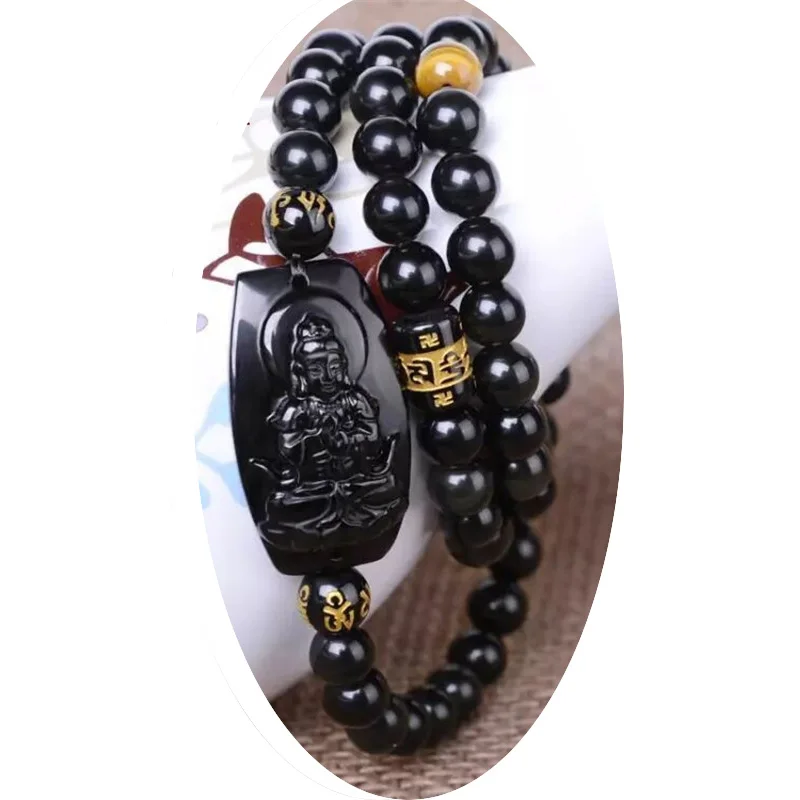 Drop shipp Black Obsidian Beaded Bracelet Hand Carved Buddha Amulet Buddhism Zodiac Patron Saint | Украшения и аксессуары
