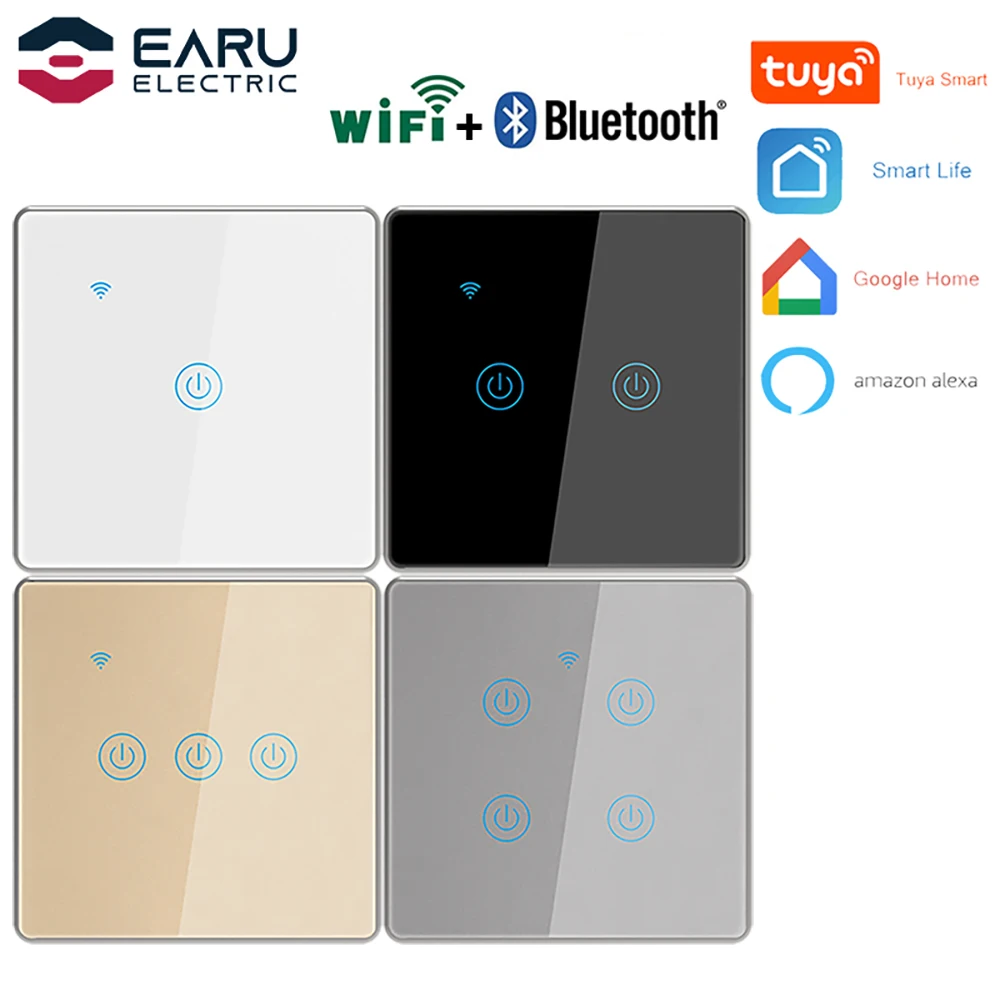 

EU 1-4 Gang WiFi Bluetooth Smart Wall Touch Switch Frame Aluminum Remote Control TUYA APP Smart Life Alexa Google Home