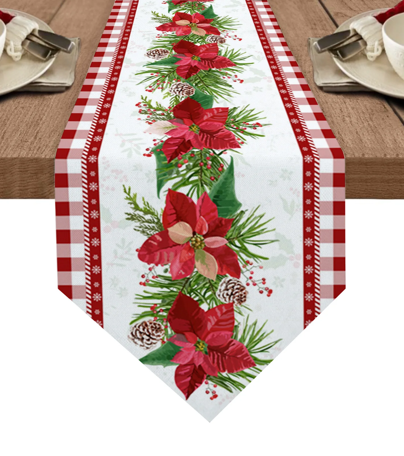 

Рождественская Цветочная сосна красная решетка настольная дорожка для дома Рождественские новогодние украшения