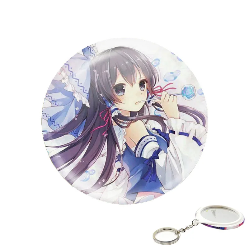 

Anime TouHou Project Hakurei Reimu Cartoon Keychain with Makeup Mirror Cute Keyring Lanyard