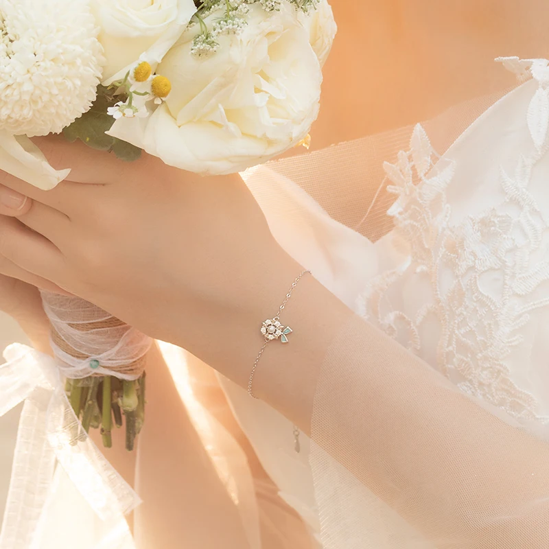 Thaya S925 Silver Bridal Bouquet Bracelets Thin Chain Zircon Handmade For Women Fine Jewelry Charming Bracelet | Украшения и