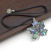 fashion women necklace maple leaf shaped natural abalone shell alloy brooch necklace for ladies charms jewelry gifts 45x45 mm