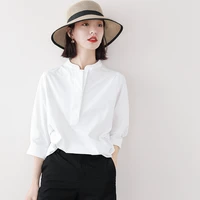 white shirt womens design sense of niche fashion seven sleeve small loose shirt vintage clothes woman winter crop tops