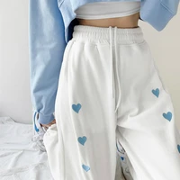 korean women casual loose heart print streetwear sweatpants femme high waist harajuku trousers wide leg sport jogger harem pants