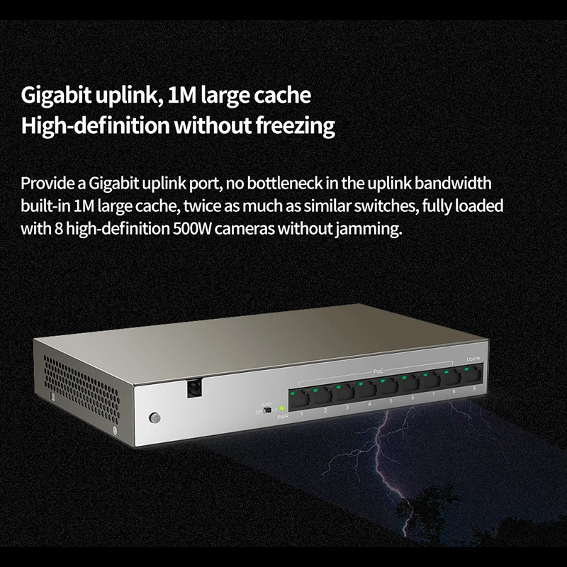 Сетевой коммутатор JSMAX F1109TP-8-102W IPCOM 9 х10/100 Мбит/с RJ45 порт POE полнодуплексный