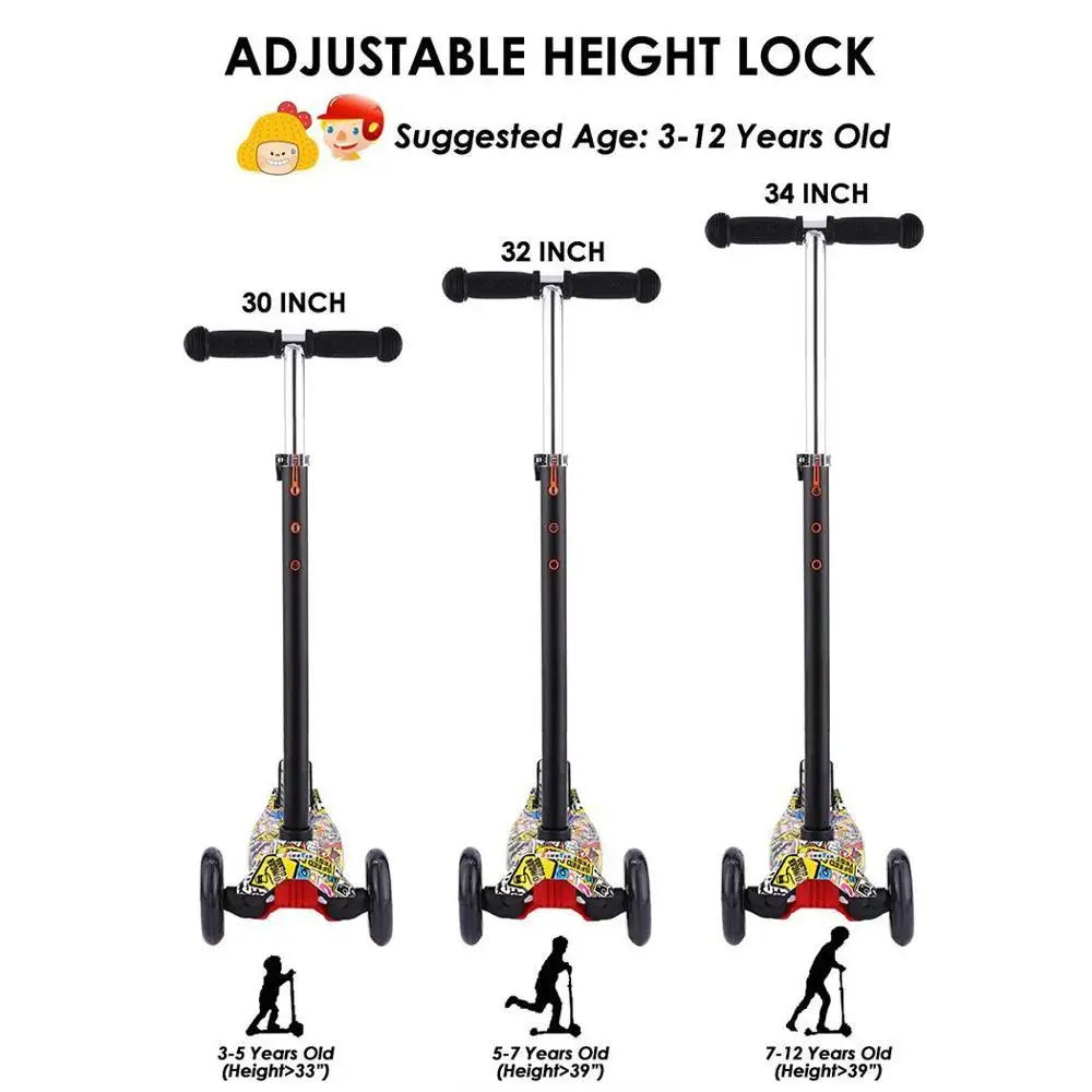 Детский самокат с граффити мигающий 3 колеса скейтборд игрушки трюк подарок на