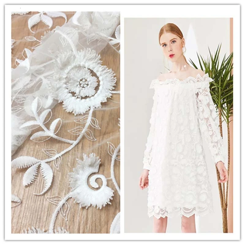 3D кисточка петли Шелковый шифон Кружева Вышивка ткань для свадебного платья