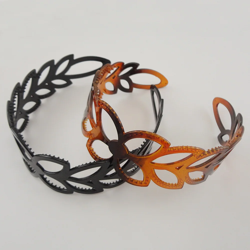 

6PCS 5.0cm big black filigree Flower Headbands for women Brown plastic floral hair hoops hairbands for fashion girls