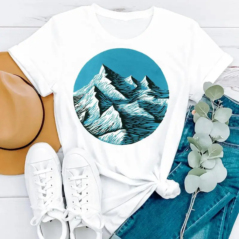 

Summer mountain camper travel cute cartoon short-sleeved women's fashion clothes printed women's T-shirt tops graphic T-shirts
