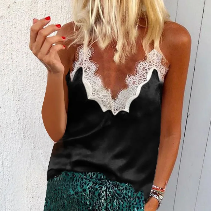 Женский шифоновый топ JODIMITTY однотонный без рукавов с кружевом 3XL укороченный encaje