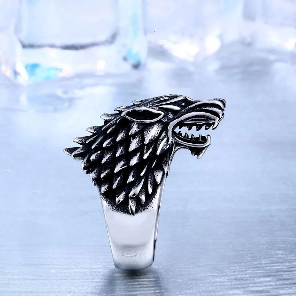 Байер магазин из нержавеющей стали Игра престолов ледяной волк дом Старк Винтерфелл Байкер животное кольцо Мода Викинг ювелирные изделия SMR009
