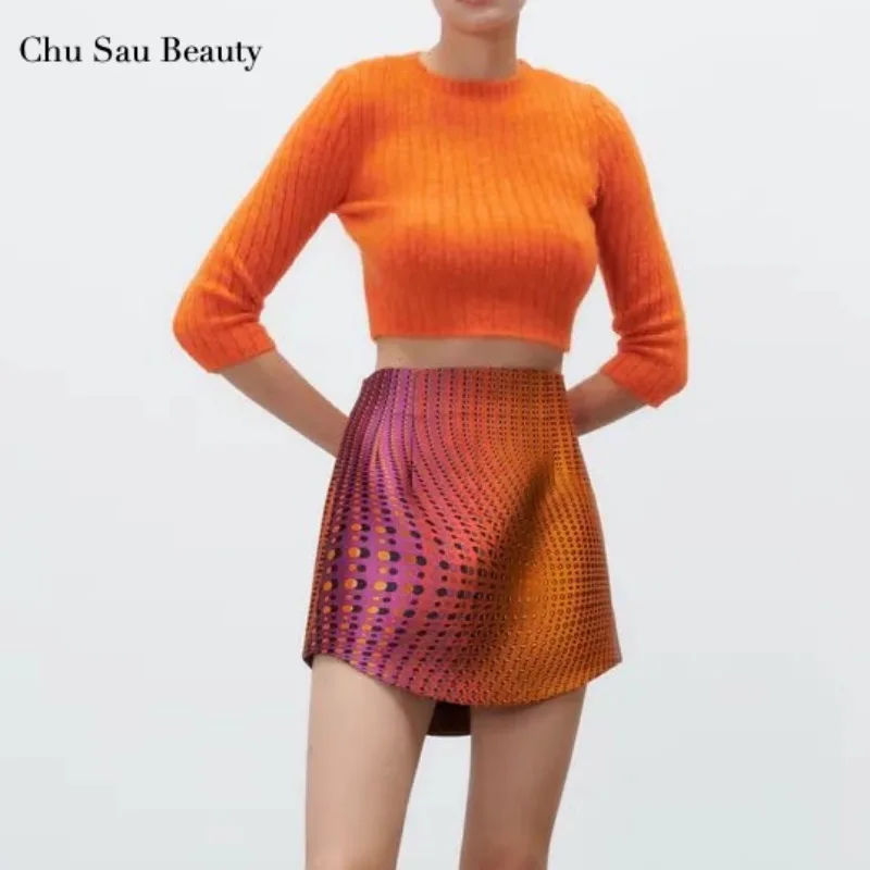 

Chu Sau Beauty ZA Women New Gradient Color Short Skirt Fashion High Waist Polka Dot Printed Mini Skirt