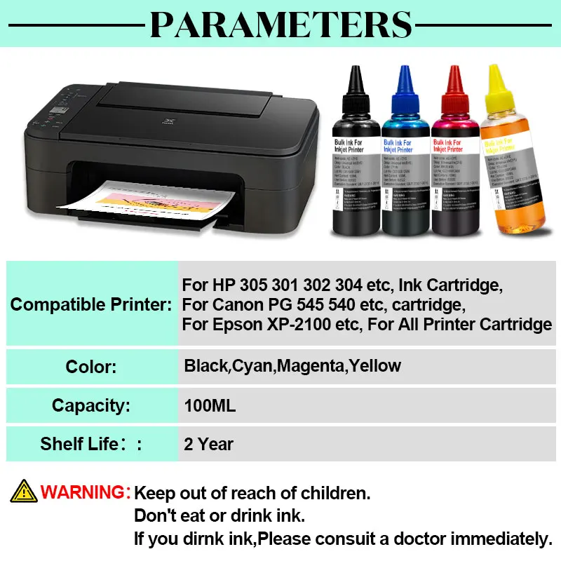 100ml Ink Refill Kit For HP 21 22 301 302 304 121 122 123 650 652 300 140 141 350 351 343 338 XL Cartridge Printer Dye | Компьютеры и