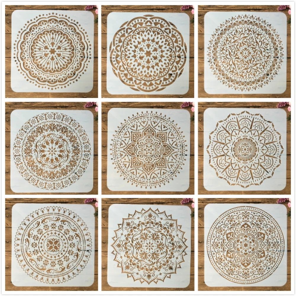 

9Pcs/Pack 15*15cm Mandala Round Geometry DIY Layering Stencils Painting Scrapbook Coloring Embossing Album Decorative Template