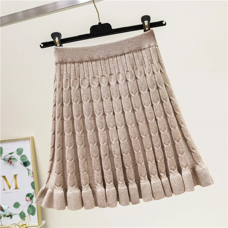 Зимняя крученая Вязаная кашемировая короткая юбка клеш плотная теплая вязаная