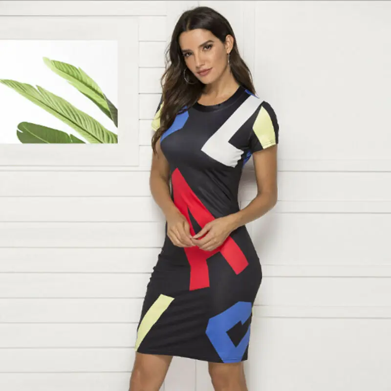 

Fashion Women Summer Boho Letter Short Sleeve Beach Dress Evening Casual Loose Dresses