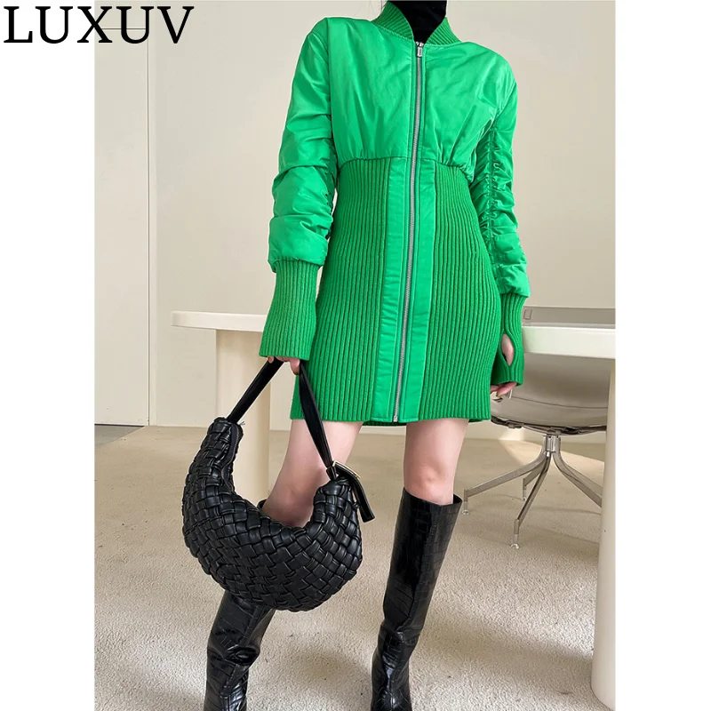 

LUXUV Spring Autumn Women Mid-length Coat Slim Elastic Force Hooded Design Warm And Windproof Parka Zipper Loose Ladies Jackets