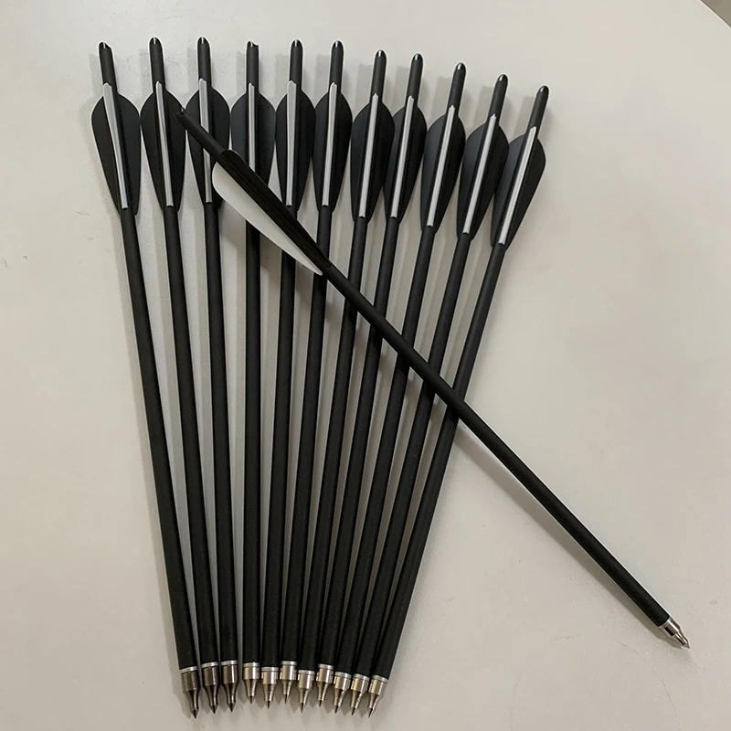 

6/12/24Pcs 2 Black 1 White Crossbow Carbon Arrow 17/20 Inches Length OD 8.8mm Feather for Archery Hunting Shooting