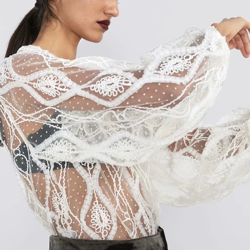 Новая шифоновая блузка ZA для женщин трендовая круглый воротник длинный рукав