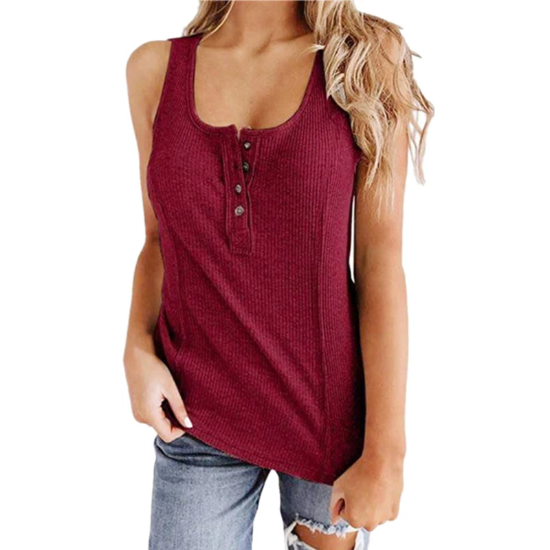 

Women's Summer Tank Tops Solid Stretch Ladies Buttons Sexy V-Neck Tops Fashion Vest Camisole Casual Sleeveless Female Tops
