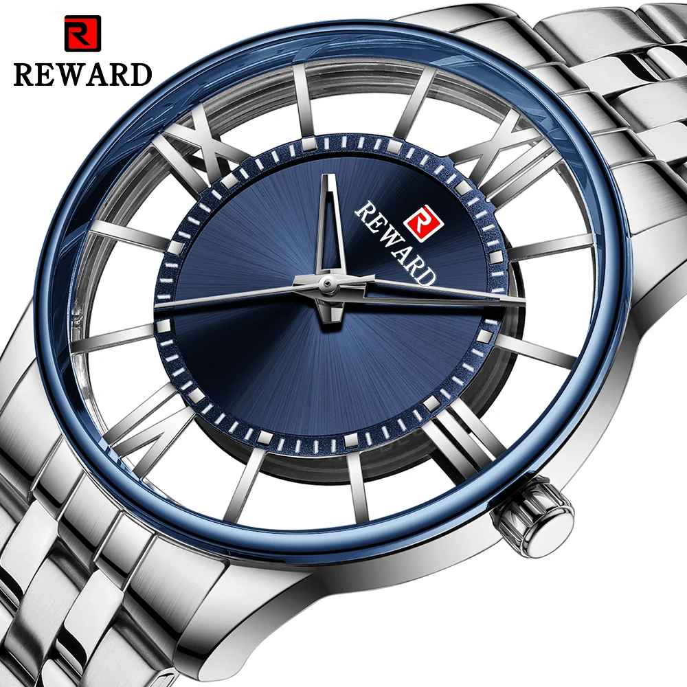 

Награда синий серебристый прозрачные кварцевые часы из нержавеющей стали водонепроницаемые наручные часы повседневные деловые спортивны...