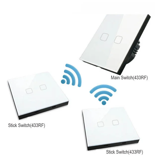 White 2 Gang Esooli EU Standard Luxury Crystal Glass Wall Switch Touch Switch Normal 1 Gang 2 Gang Stick Touch Switch led switch - Цвет: White 2 Gang
