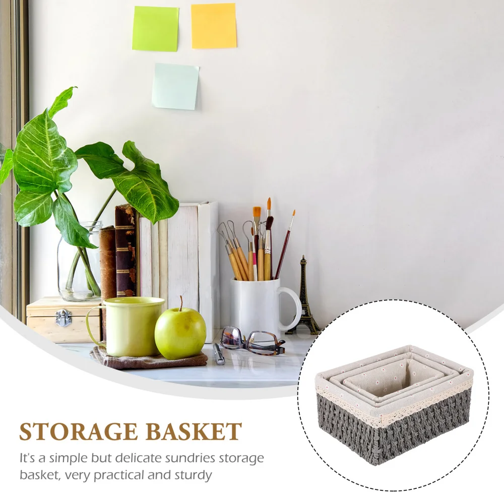 

3pcs Desktop Storage Basket Sundries Organizer Rattan Woven Storage Box