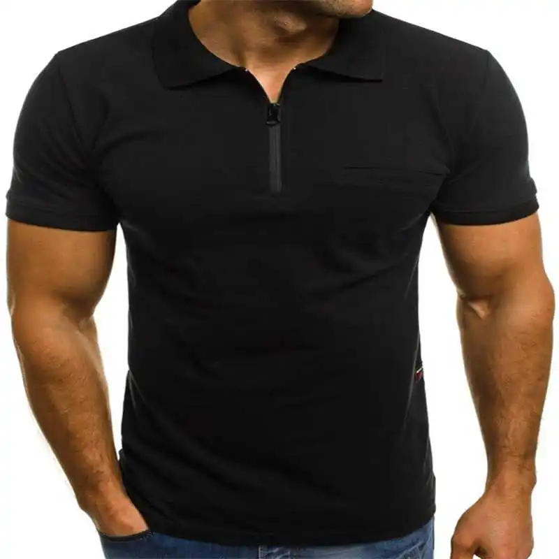 

Tee Short Zipper Slim Shirts Polo Top Mens Fit Casual Sleeve Neck Summer T-shirt