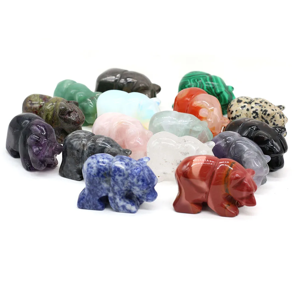 

Small Ornaments Natural Stone Rose Quartz Malachite Opal Agate Bear Shaped Beads Crafts for Decorating Bars Study Bedrooms Etc