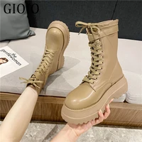 gioio ins hot women black ankle boots fashion lady winter high heel lace up khaki boots army green lady causal white warm shoes