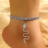 boho double layer crystal chain anklets summer beach snake pendant ankle bracelet jewelry for women barefoot sandals foot chain