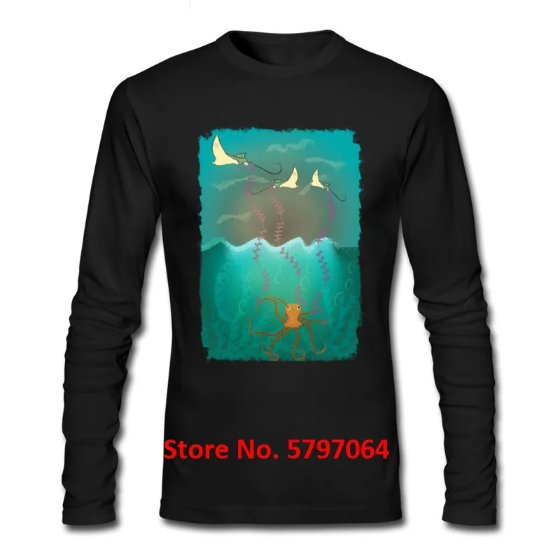 Забавный осьминог Летающий серый змей мультфильм дизайн футболка для мужчин 100%
