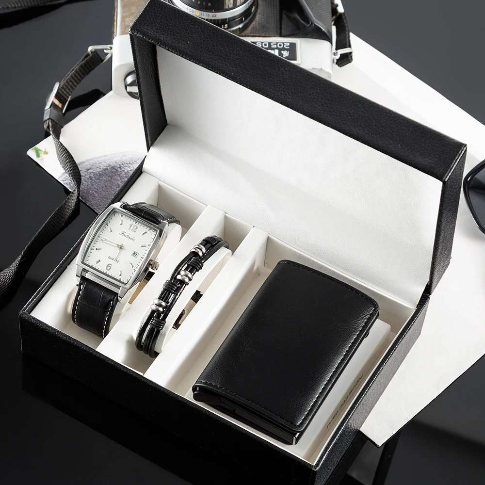 Новый дизайн 3 шт./компл. часы подарочный набор для мужчин модный браслет + сумка