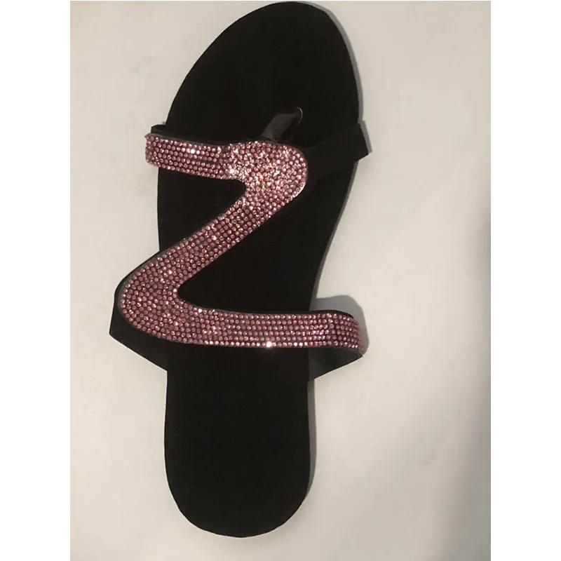 Летние женские шлепанцы; Zapatos De Mujer; модные пляжные шлепанцы со стразами; обувь на плоской подошве; женские шлепанцы; большие размеры; блестящие вьетнамки