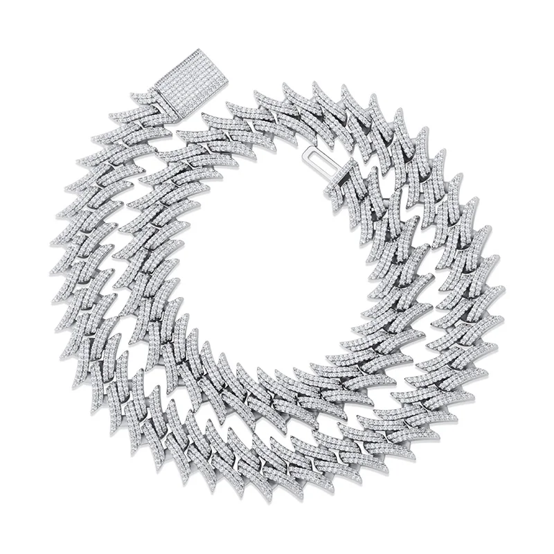 

HIP Hop Claw Set CZ Stone Bling Iced Out Solid Rivet Spike Thorns Cuban Curb Link Chain Necklaces for Men Rapper Jewelry
