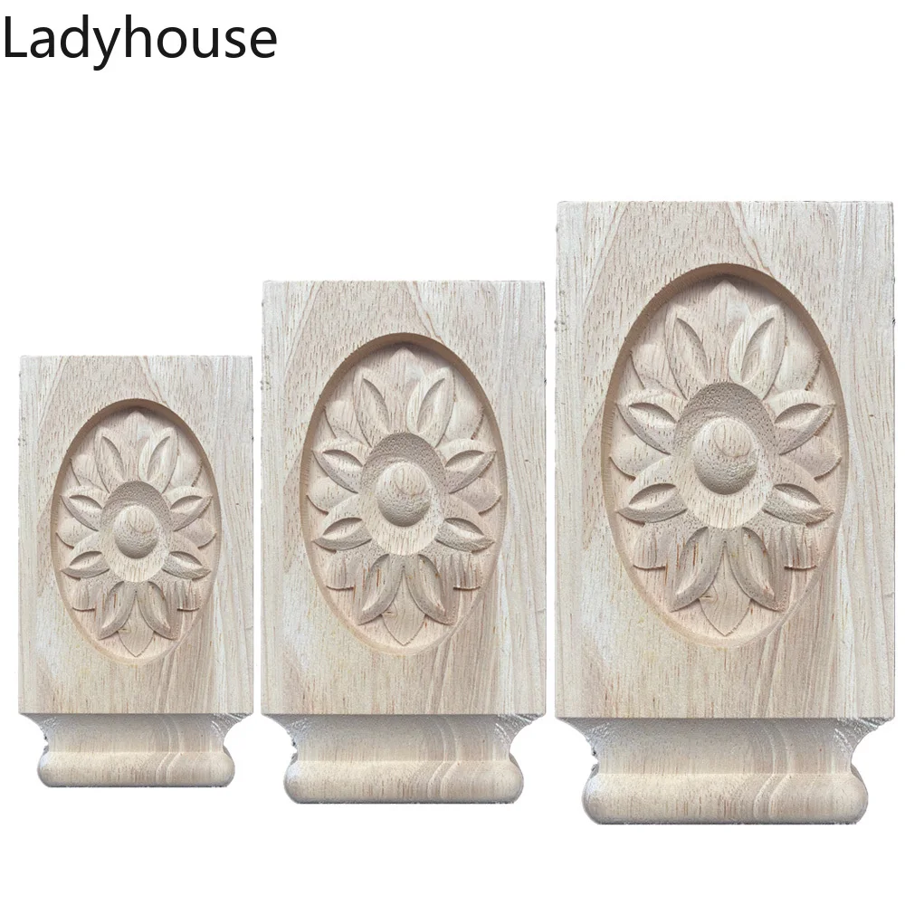 

1PC 12-16-19cm European Carved Unpainted Retro Mouldings Wood Applique Wood Decal Long Oval Rubber Home Furniture Walls