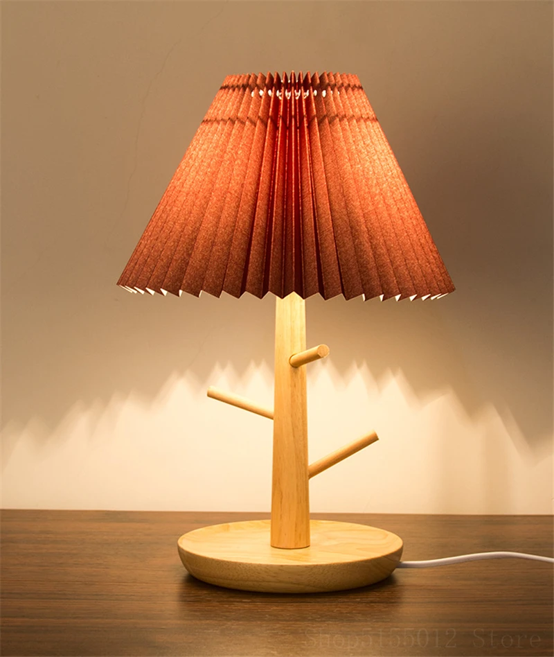 

Creative Wood Branches Table Lamp Living Room Bedroom Bedside Lamp Pleated Lampshade Retro Table Light Home Decor Luminaires