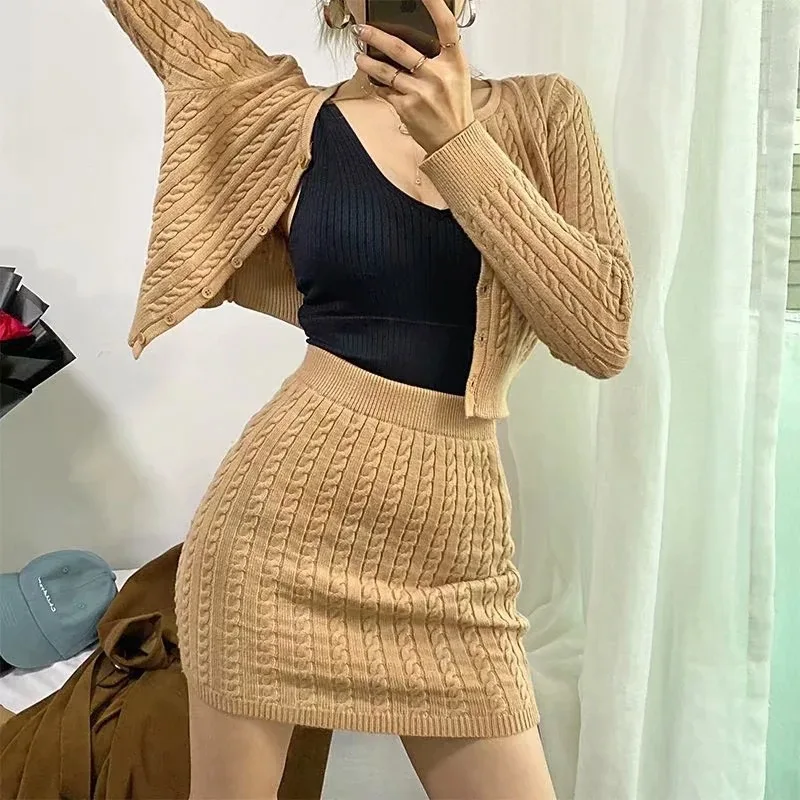 

Long-sleeved Sweater + Skirt Women's Autumn Two-piece Suit Knitted Suit Casual Suit Clothing Conjuntos De Mujer Skirts Womens