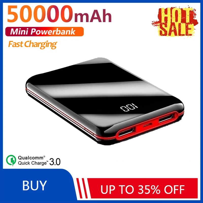 

Портативный внешний аккумулятор с цифровым дисплеем, 50000 мАч