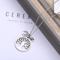 elegant round small stainless steel tree of life pendant necklace women accessories long sweater choker bijoux collier 2020