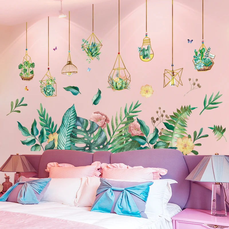 

Green Potted Wall Stickers DIY Tropical Leaves Wall Decals for Living Room Children Bedroom Kitchen Nursery Home Decoration